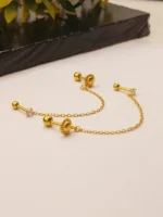 Gold Dome Chain Earring – Textured Double Piercing Connector - Image 2