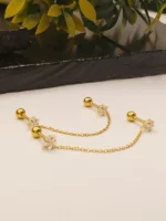 Gold Crystal Flower Chain Earring – Delicate Double Piercing Connector - Image 2