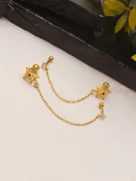 Gold Spiderweb Star Earring – Black Stone Double Piercing Chain - Image 2