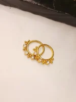 Sparkling CZ Stone Bali Hoops with Golden Beads