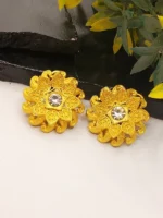 Luxury Gold Plated Flower Design Earrings with Central CZ Stone - Image 2