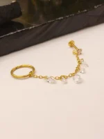 Gold Teardrop Chain Hoop Earring – Sparkling Double Piercing Dangle - Image 3