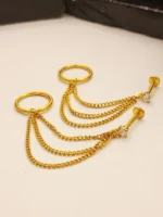 Gold Triple Chain Hoop Earring – Multi Layer Dangle Connector