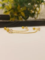 Gold Crystal Flower Chain Earring – Delicate Double Piercing Connector - Image 4