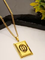 Gold Square Logo Pendant with Stylish Cuban Chain Necklace for Men - Image 2