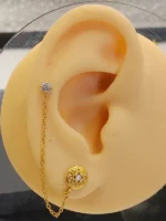 Gold Flower Chain Earring – Delicate Double Piercing Connector - Image 5