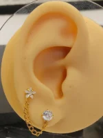 Gold Crystal Flower Chain Earring – Minimal Double Piercing Link - Image 5