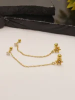 Gold Starburst Chain Earring – Sparkling Double Piercing Connector - Image 3