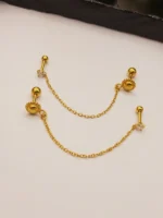 Gold Dome Chain Earring – Textured Double Piercing Connector