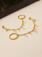 Gold Teardrop Chain Hoop Earring – Sparkling Double Piercing Dangle