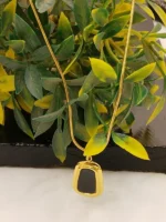Modern Rectangle Gold Plated Black Stone Pendant Necklace for Women - Image 5