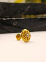 Gold Round Flower Nose Stud for Women – Carved Floral Design with Central CZ Stone - Image 2
