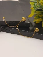 Gold Flower Chain Earring – Delicate Double Piercing Connector - Image 3