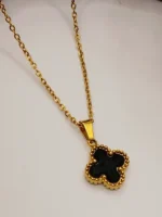 Gold Plated Black Four Leaf Clover Pendant Necklace for Women - Image 2