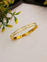 Luxury Gold Plated Hinge Bangle with Full Baguette Cut CZ Stones - Image 3