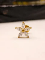 Gold 5 Petal Flower Nose Stud for Women – Marquise CZ Flower Shape Nose Piercing