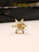 Gold 6 Petal Flower Nose Stud for Women – Marquise CZ Flower Shape Nose Piercing