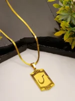 Gold Arabic Letter "Seen" (س) Elegant Rectangular Pendant with Snake Chain