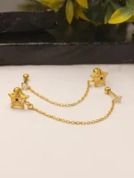 Gold Spiderweb Star Earring – Black Stone Double Piercing Chain