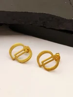 Gold Interlocking D Logo Pendant Necklace, Bracelet & Earrings Mesh Jewelry Set - Image 4