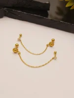 Gold Dome Chain Earring – Textured Double Piercing Connector - Image 3