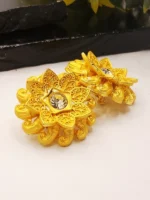 Luxury Gold Plated Flower Design Earrings with Central CZ Stone