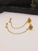 Gold Flower Chain Earring – Delicate Double Piercing Connector