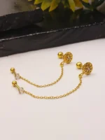 Gold Flower Chain Earring – Delicate Double Piercing Connector - Image 2