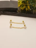 Gold Crystal Flower Chain Earring – Minimal Double Piercing Link - Image 3
