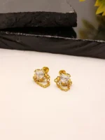 Gold Heart CZ Drop Stud Earrings for Women – Dangling Chain with Sparkling Heart Stone
