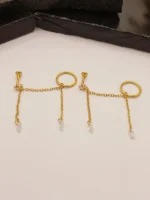 Gold Hoop Chain Earring – Teardrop Double Piercing Dangle