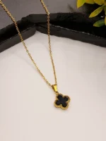 Gold Plated Black Four Leaf Clover Pendant Necklace for Women