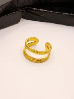 Gold Plated Double Row Beaded Open Cuff Ring for Women