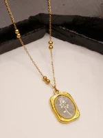 Gold Plated Rose Flower Pendant Necklace for Women – Beaded Chain - Image 3