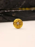 Gold Round Flower Nose Stud for Women – Carved Floral Design with Central CZ Stone
