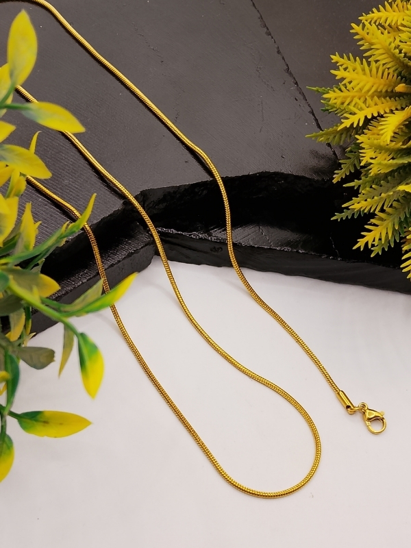 Gold Round Snake Chain Necklace Gold Round Snake Chain Necklace – Thin Herringbone Unisex Design - Image 1