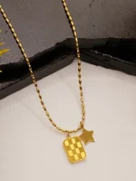 Stylish Square Mosaic Pendant with Star Charm on Bead Chain - Image 2