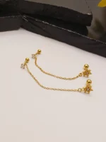 Gold Starburst Chain Earring – Sparkling Double Piercing Connector - Image 2