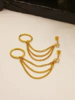 Gold Triple Chain Hoop Earring – Multi Layer Dangle Connector - Image 2