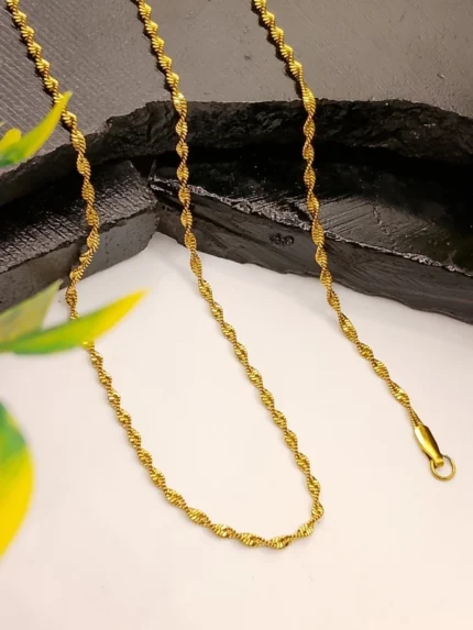 Gold Twisted Rope Chain Necklace – Delicate Spiral Unisex Design