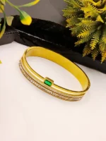 Emerald Green CZ Stone Gold Cuff Bracelet for Men & Women - Image 2