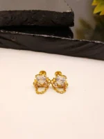 Gold Heart CZ Drop Stud Earrings for Women – Dangling Chain with Sparkling Heart Stone - Image 2