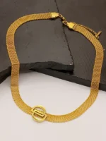 Gold Interlocking D Logo Pendant Necklace, Bracelet & Earrings Mesh Jewelry Set - Image 6