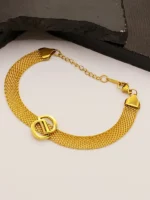 Gold Interlocking D Logo Pendant Necklace, Bracelet & Earrings Mesh Jewelry Set - Image 5