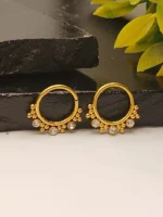 Sparkling CZ Stone Bali Hoops with Golden Beads - Image 3
