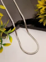 Men's Flat Herringbone Silver Chain – Shiny Woven Link Necklace with Mirror Polish - Image 3