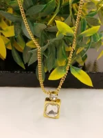Gold Plated Clear Crystal Square Pendant Necklace for Women - Image 3