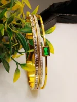 Emerald Green CZ Stone Gold Cuff Bracelet for Men & Women - Image 4