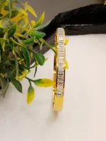 Luxury Gold Plated Hinge Bangle with Full Baguette Cut CZ Stones - Image 4