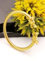 Luxury Gold Plated Twisted Rope Cuff with Double Dragon Heads - Image 5